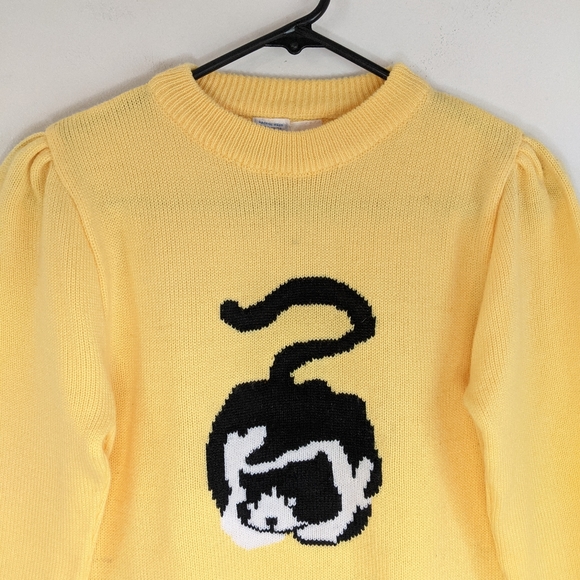 Vintage 80s Kitschy Cat Grandma Soft Grunge Crew Neck Knit Sweater - Picture 3 of 11